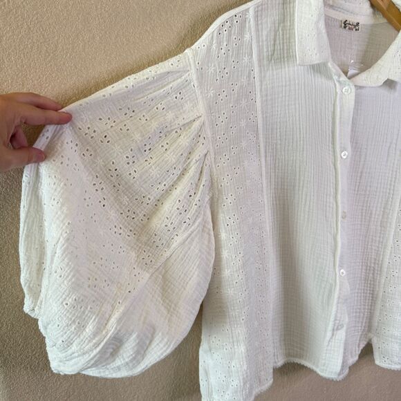 Free People Intimately Full Bloom Shirt Blouse Womens Size Medium Ivory Eyelet - Picture 5 of 14